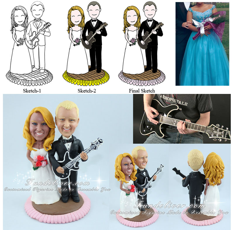 groom playing guitar cake topper